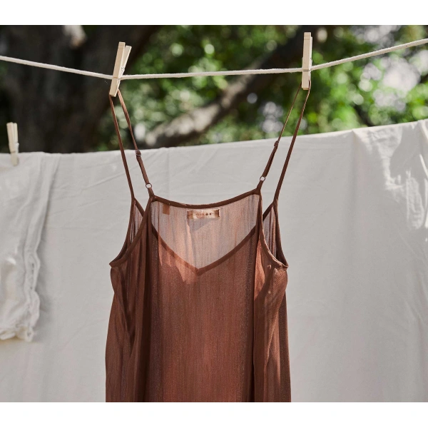 Doen Long Deep V-Neck Slip in Carob | Slip Dresses | Coveti, view 6