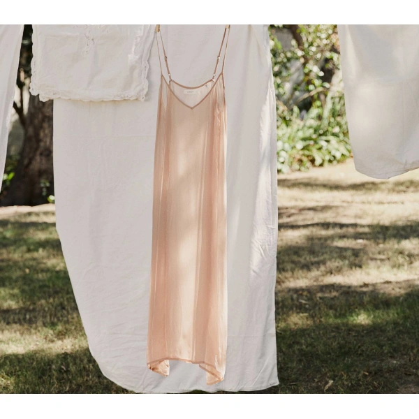 Doen Long Deep V-Neck Slip in Conch | Slip Dresses | Coveti, view 2