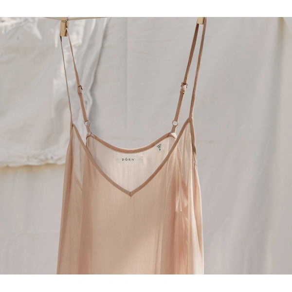 Doen Long Deep V-Neck Slip in Conch | Slip Dresses | Coveti, view 3