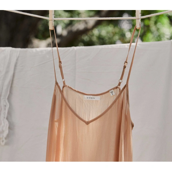 Doen Long Deep V-Neck Slip in Sand Dollar | Slip Dresses | Coveti, view 3