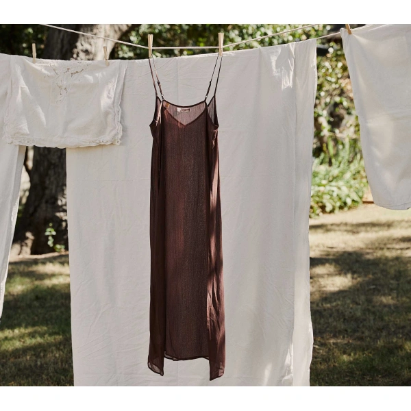 Doen Long Deep V-Neck Slip in Umber | Slip Dresses | Coveti, view 2