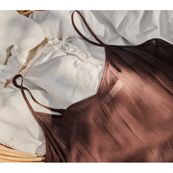 Doen Long Deep V-Neck Slip in Umber | Slip Dresses | Coveti, view 3