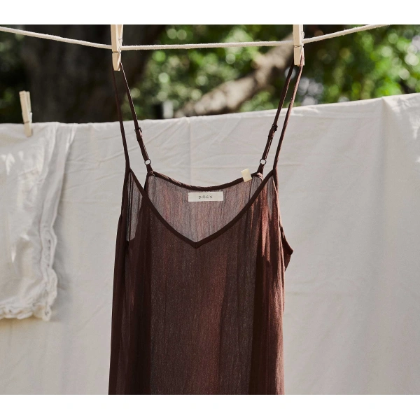 Doen Long Deep V-Neck Slip in Umber | Slip Dresses | Coveti, view 4
