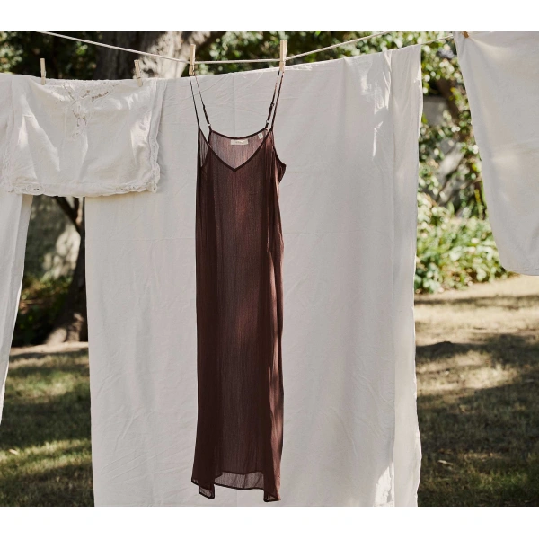 Doen Long Deep V-Neck Slip in Umber | Slip Dresses | Coveti, view 5