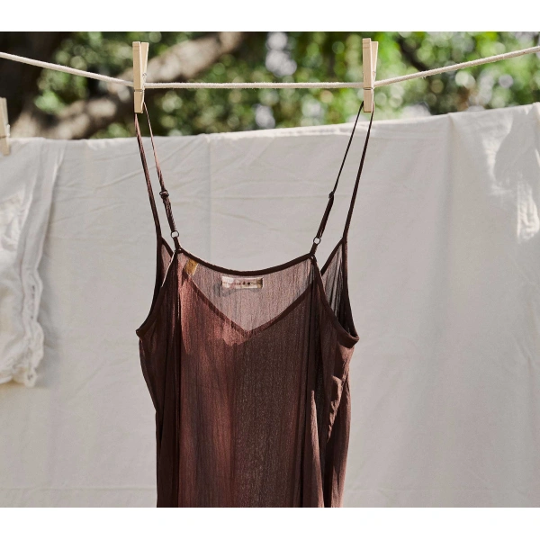 Doen Long Deep V-Neck Slip in Umber | Slip Dresses | Coveti, view 6