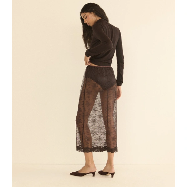 Doen Loni Lace Skirt Set in Equestrian Brown | Midi Skirts | Coveti, view 4