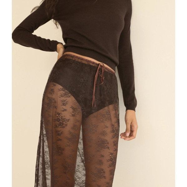 Doen Loni Lace Skirt Set in Equestrian Brown | Midi Skirts | Coveti, view 6