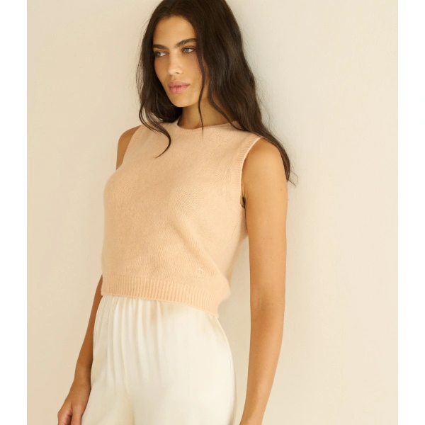 Doen Louden Cashmere Top in Light Peach Sorbet | Sweaters | Coveti, view 2