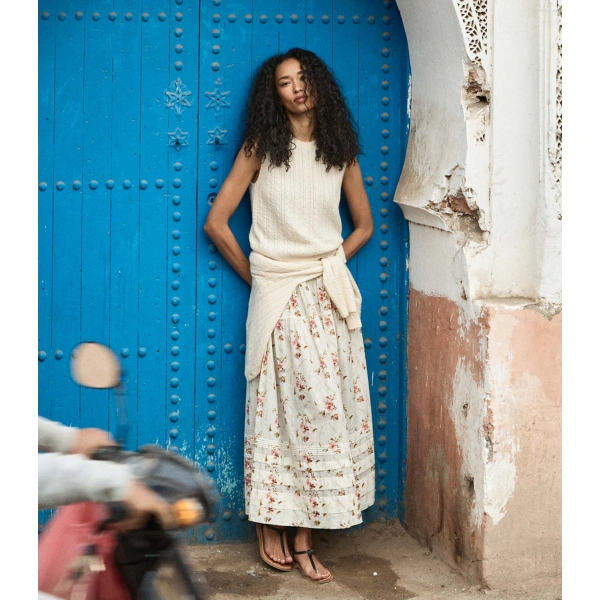 Doen Marie Skirt in Blanc Prairie Rose | Maxi Skirts | Coveti, view 2