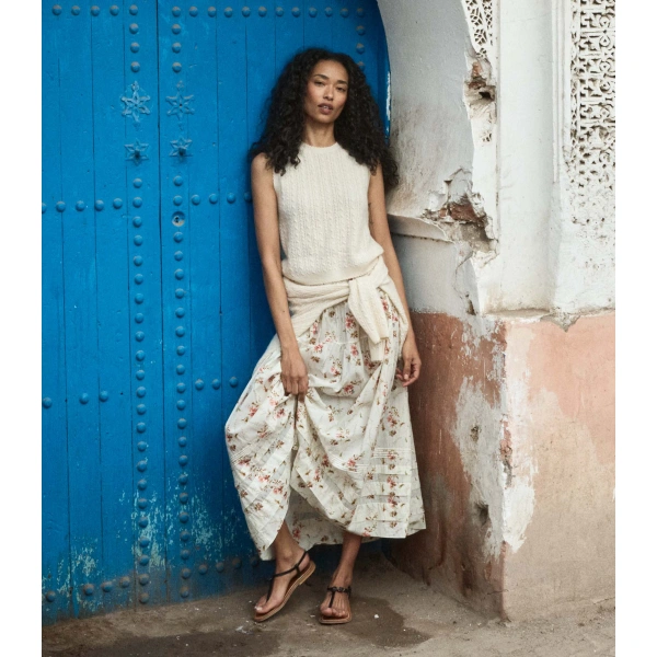 Doen Marie Skirt in Blanc Prairie Rose | Maxi Skirts | Coveti, view 3