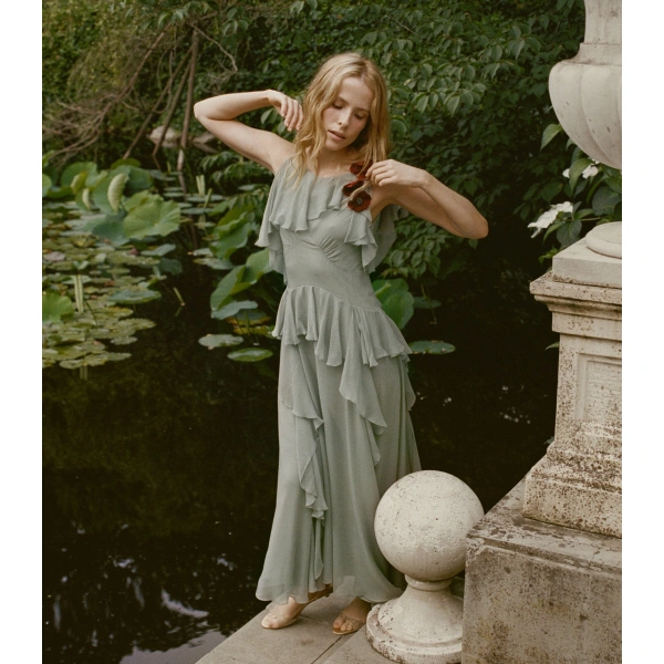 Doen Nelida Dress in Green Jasper | Midi Dresses | Coveti, view 3