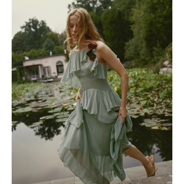 Doen Nelida Dress in Green Jasper | Midi Dresses | Coveti, view 5