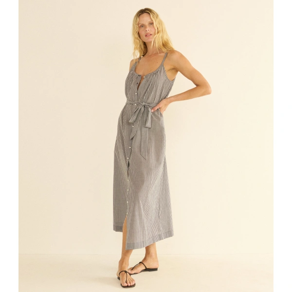 Doen Nevita Dress in Noir la Maddalena Gingham | Maxi Dresses | Coveti, view 2