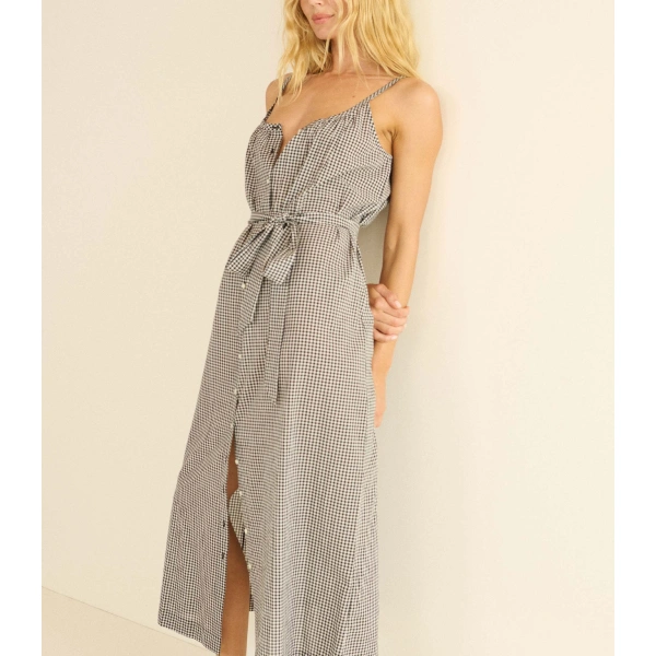 Doen Nevita Dress in Noir la Maddalena Gingham | Maxi Dresses | Coveti, view 3