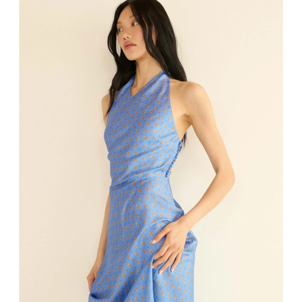 Doen Noemie Dress in Periwinkle Cadiz Foulard | Midi Dresses | Coveti, view 2