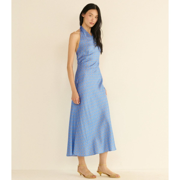 Doen Noemie Dress in Periwinkle Cadiz Foulard | Midi Dresses | Coveti, view 3