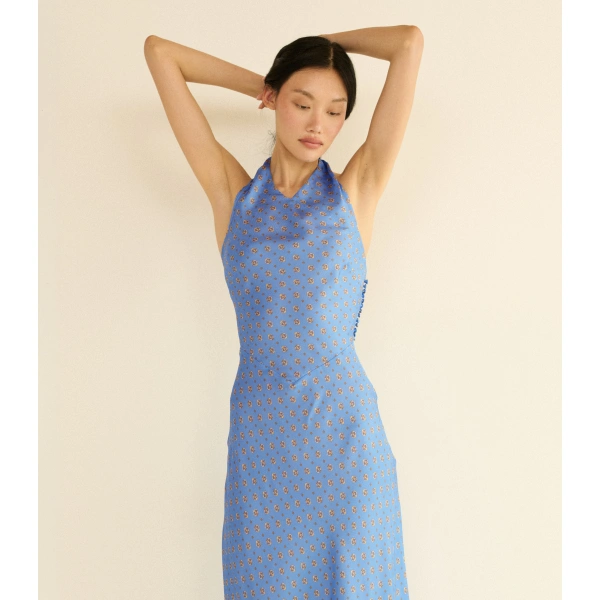 Doen Noemie Dress in Periwinkle Cadiz Foulard | Midi Dresses | Coveti, view 4