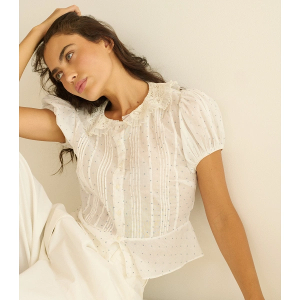 Doen Oleta Top in Salt Flock Dot | Blouses | Coveti, view 2