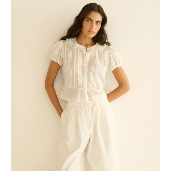 Doen Oleta Top in Salt Flock Dot | Blouses | Coveti, view 3