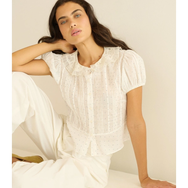 Doen Oleta Top in Salt Flock Dot | Blouses | Coveti, view 4