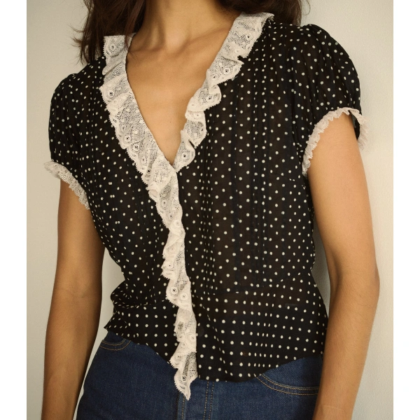 Doen Orella Top in Noir Dot | Blouses | Coveti, view 3