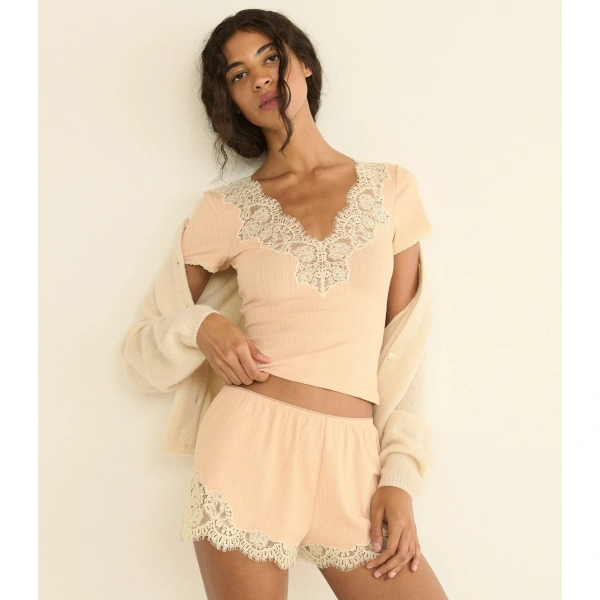 Doen Orna Short in Light Peach Sorbet | Pyjamas | Coveti, view 3