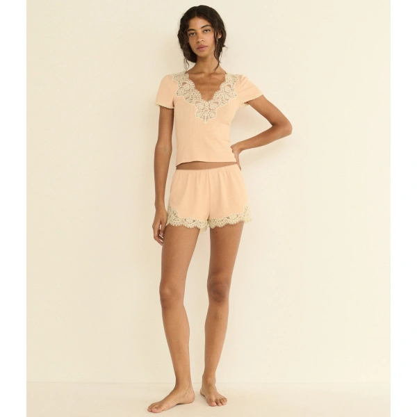 Doen Orna Short in Light Peach Sorbet | Pyjamas | Coveti, view 4