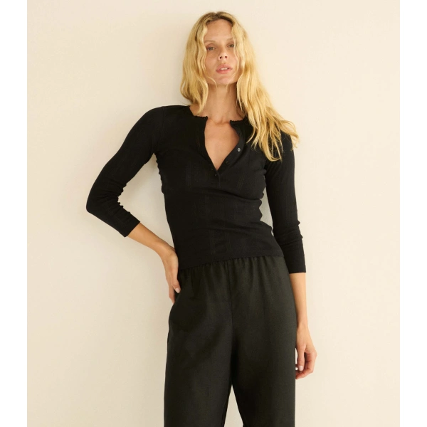 Doen Paola Tee in Black Quelle Jolie Pointelle | T-Shirts | Coveti, view 2