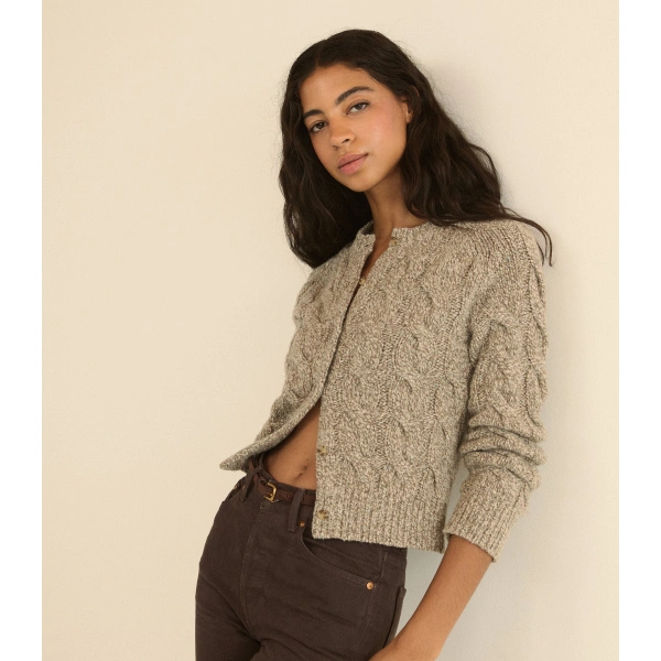 Doen Penrose Cable Cardigan in Gray Marl | Cardigans | Coveti, view 4