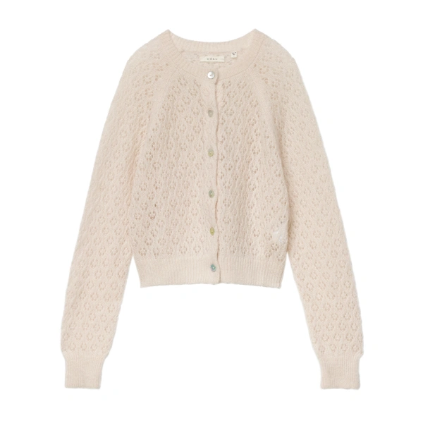 Doen Petra Pointelle Cardigan in Heather Dogwood | Cardigans | Coveti