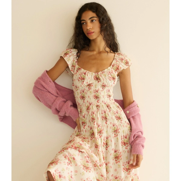 Doen Quinette Dress in Ivory Lantana Floral | Midi Dresses | Coveti, view 4