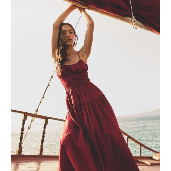 Doen Safia Dress in Deep Ruby | Midi Dresses | Coveti, view 2
