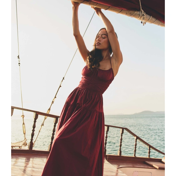 Doen Safia Dress in Deep Ruby | Midi Dresses | Coveti, view 3