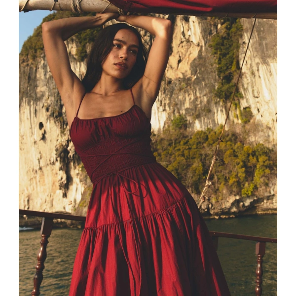 Doen Safia Dress in Deep Ruby | Midi Dresses | Coveti, view 5