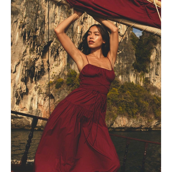 Doen Safia Dress in Deep Ruby | Midi Dresses | Coveti, view 6