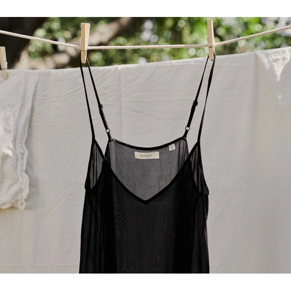 Doen Short Deep V-Neck Slip in Black | Slip Dresses | Coveti, view 3