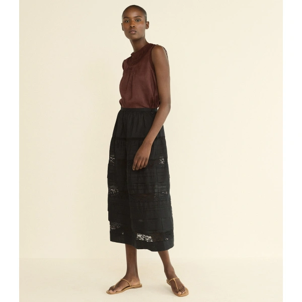 Doen Sidra Skirt in Black | Midi Skirts | Coveti, view 3