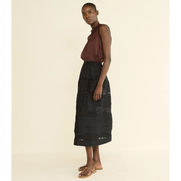 Doen Sidra Skirt in Black | Midi Skirts | Coveti, view 4