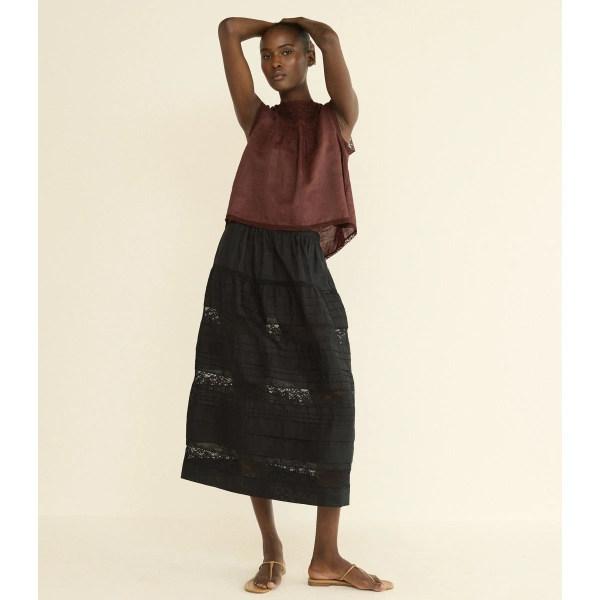 Doen Sidra Skirt in Black | Midi Skirts | Coveti, view 5