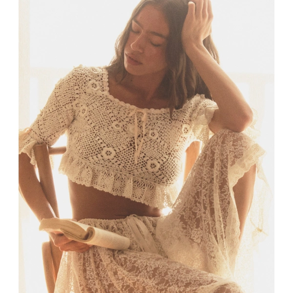 Doen Sybille Top in Pearl | Blouses | Coveti, view 2