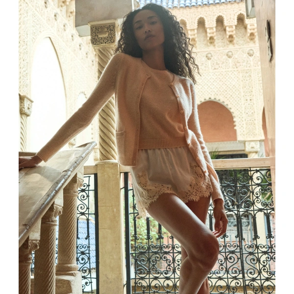 Doen Thea Cashmere Cardigan in Light Peach Sorbet | Cardigans | Coveti, view 3