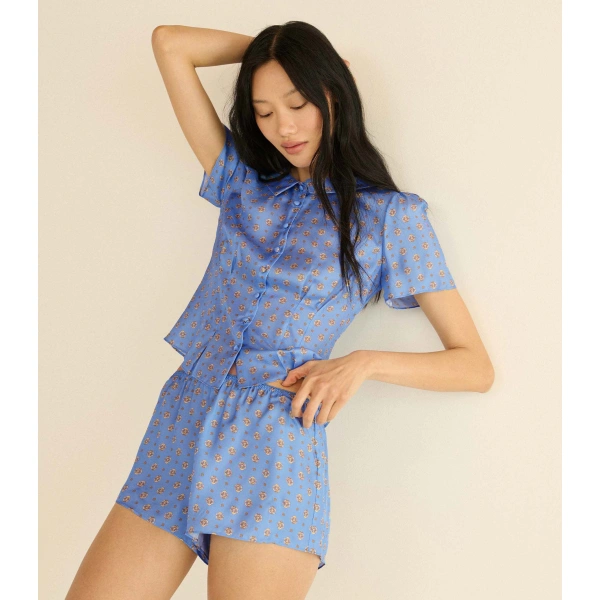 Doen Thelma Short in Periwinkle Cadiz Foulard | Shorts | Coveti, view 2