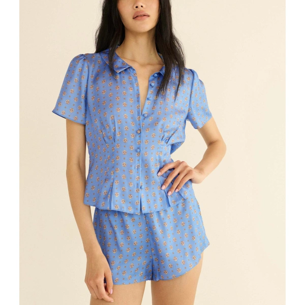 Doen Thelma Short in Periwinkle Cadiz Foulard | Shorts | Coveti, view 4