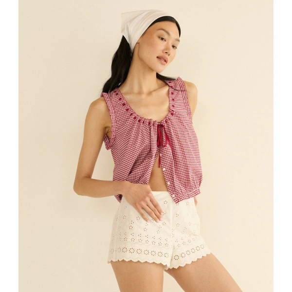 Doen Traveler Top in Mulberry la Maddalena Gingham | Blouses | Coveti, view 5