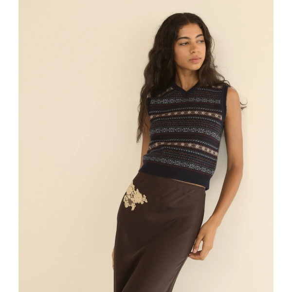 Doen Vincent Vest in Navy Dashwood Fair Isle | Sweater Vests | Coveti, view 3