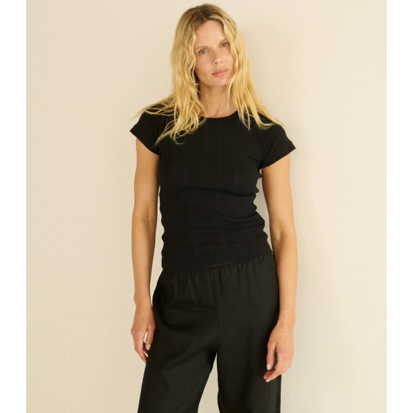 Doen Vivi Tee in Black Quelle Jolie Pointelle | T-Shirts | Coveti, view 3