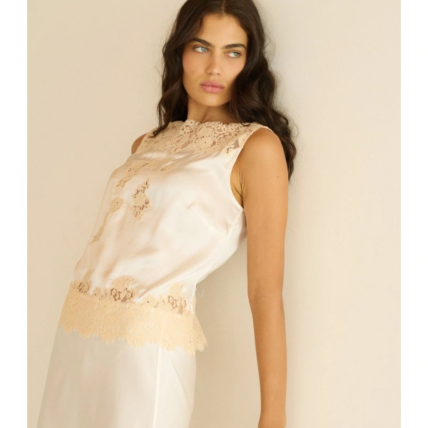 Doen Viviane Top in Salt and Peach Lace | Blouses | Coveti, view 2