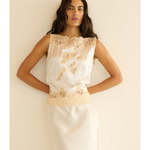 Doen Viviane Top in Salt and Peach Lace | Blouses | Coveti, view 3