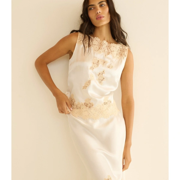 Doen Viviane Top in Salt and Peach Lace | Blouses | Coveti, view 5