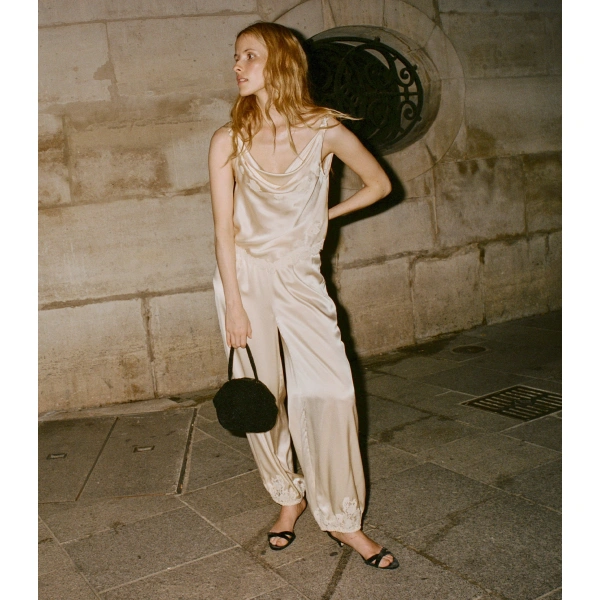 Doen Yaria Silk Satin Pant in Candlelight | Pants | Coveti, view 2